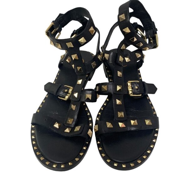 ASH Pacific Gladiator Sandals Size 6 Black Studded Strappy Womens Flats - Picture 1 of 16
